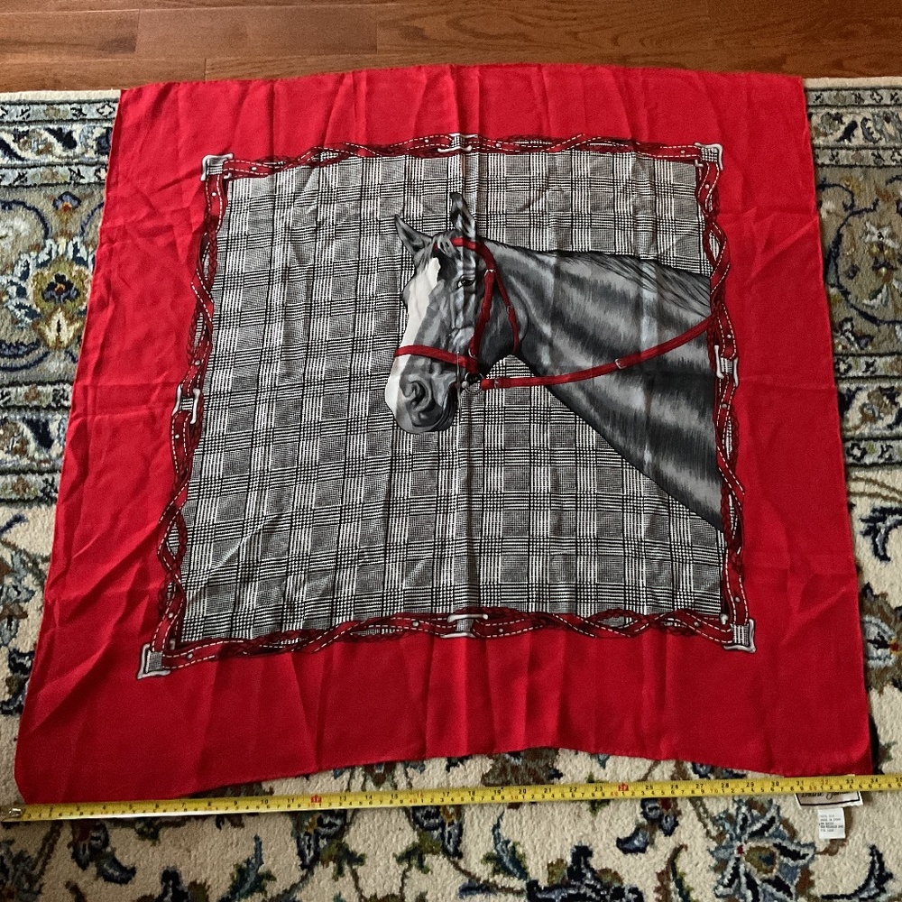 Diane Gilman Horse Equestrian Silk Scarf Vintage red  34”